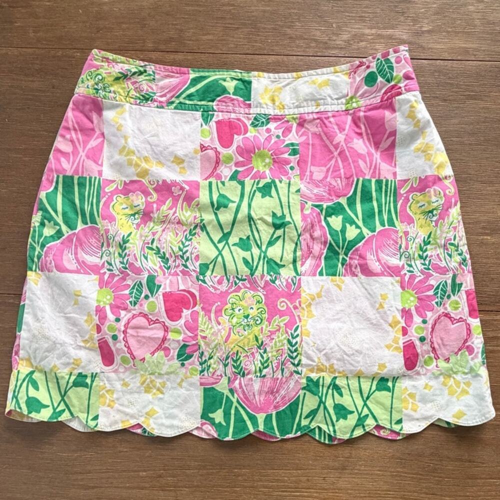 Lilly Pulitzer Patchwork Floral Scalloped Hem Skort Size 6 Pink Green